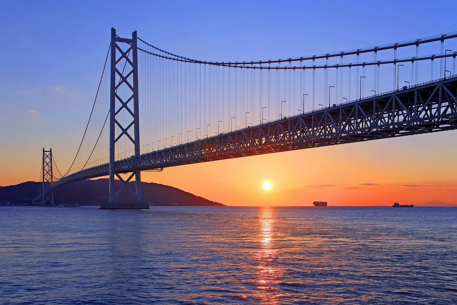 明石海峡大橋と夕陽 No.0000