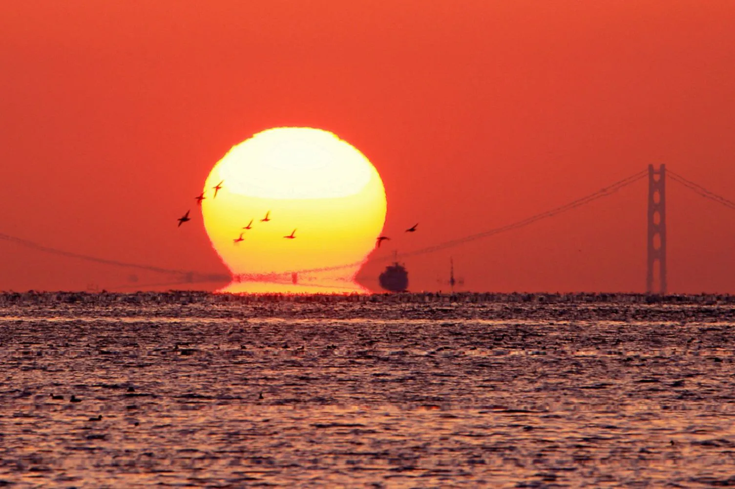 明石海峡に沈むダルマ夕日 No.0000