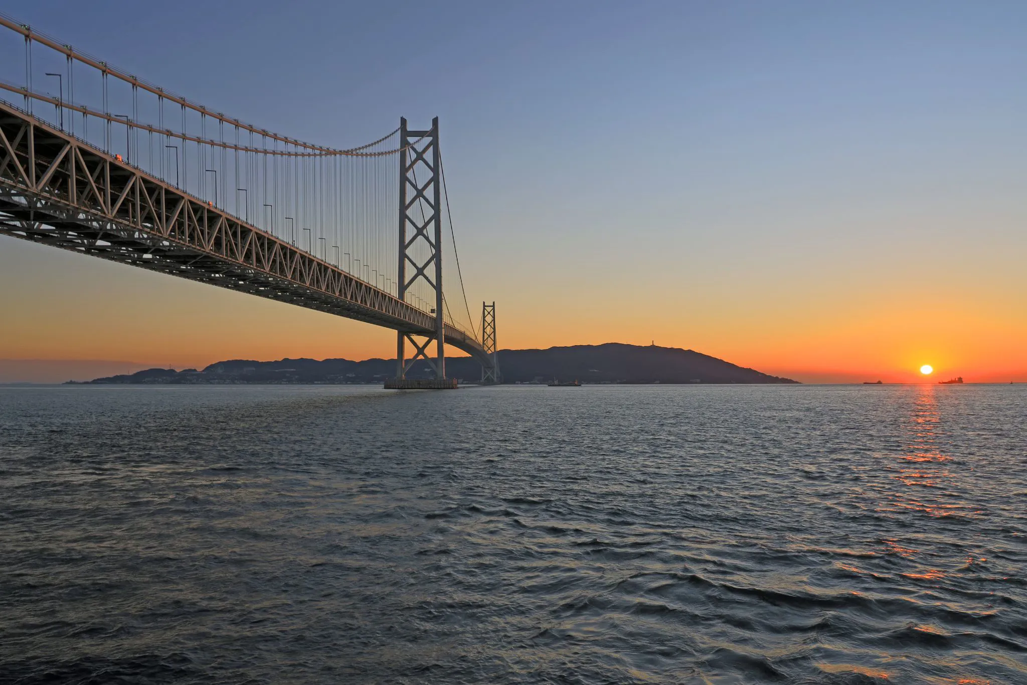 明石海峡大橋と夕陽 No.0000