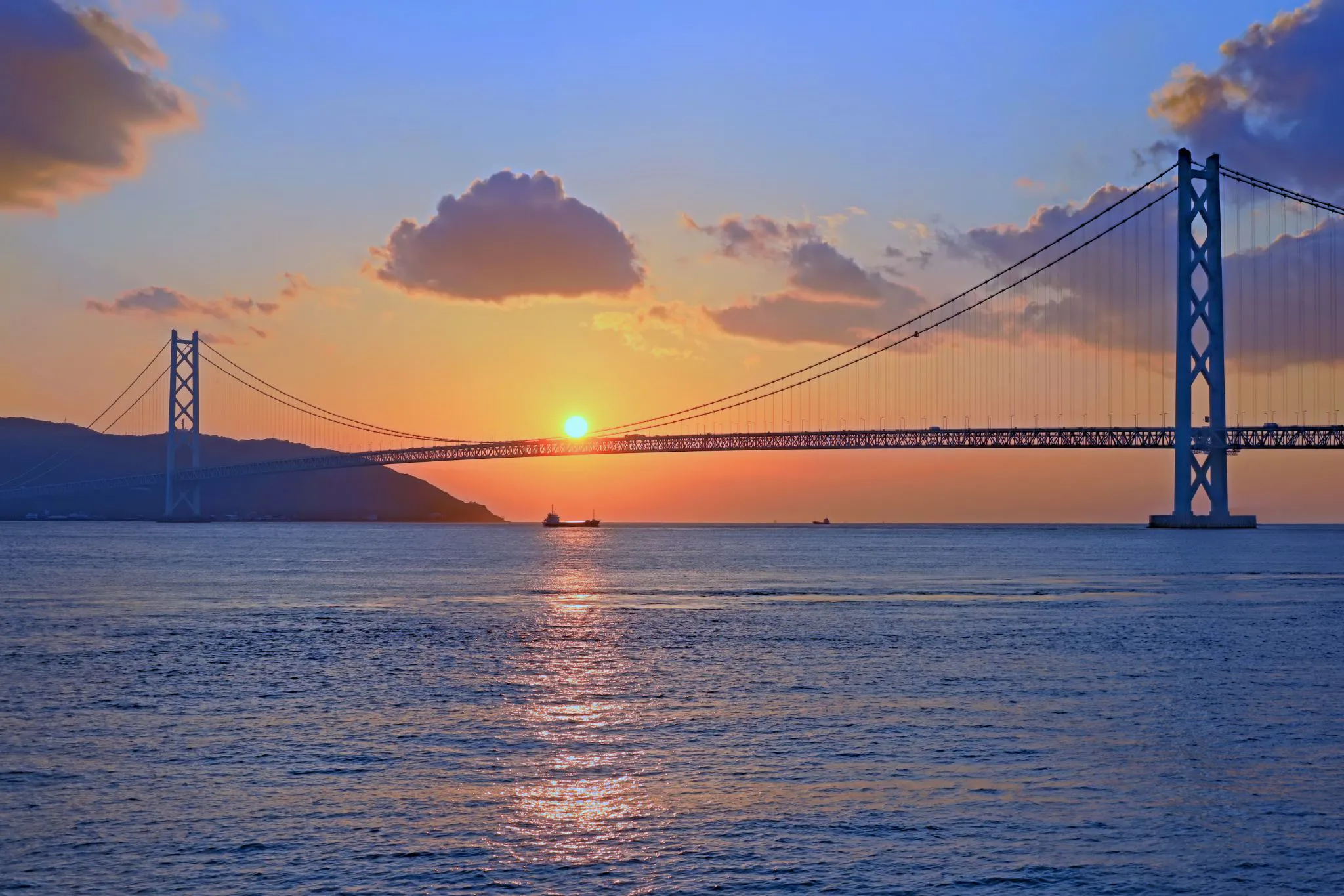 夕陽と明石海峡大橋 No.0000