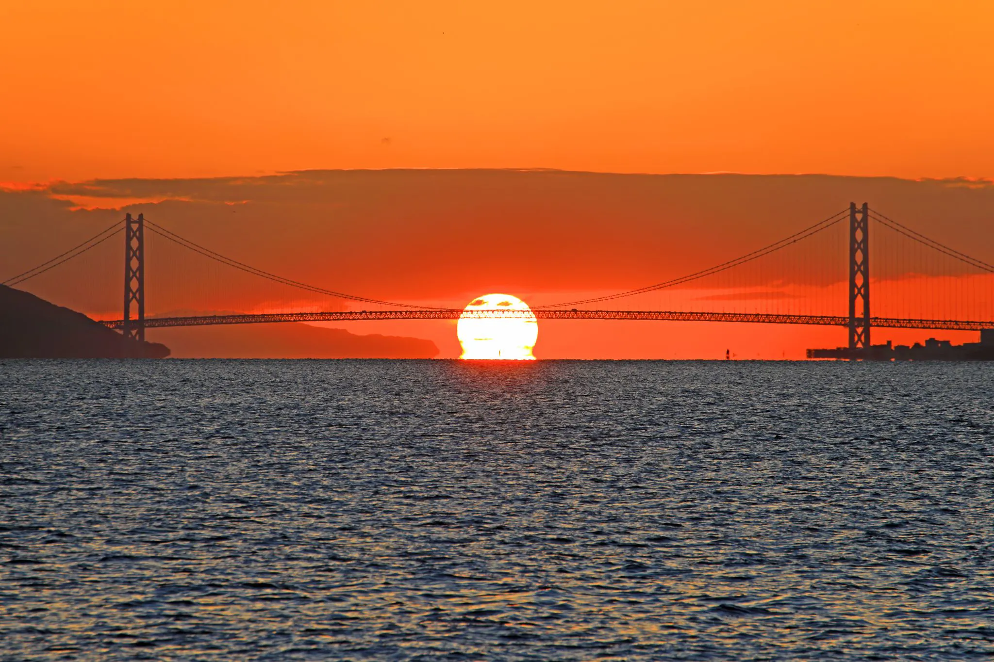 大橋に沈むダルマ夕日 No.0000