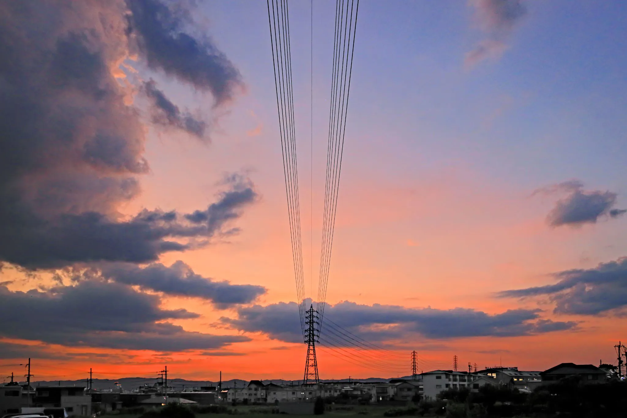 送電鉄塔のある夕景 No.0000