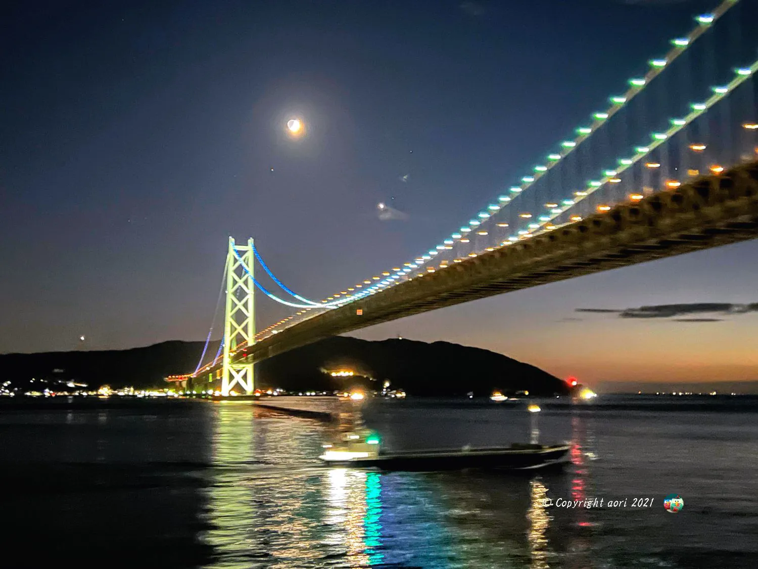 明石海峡　月・木星・金星・土星・大橋 No.0000