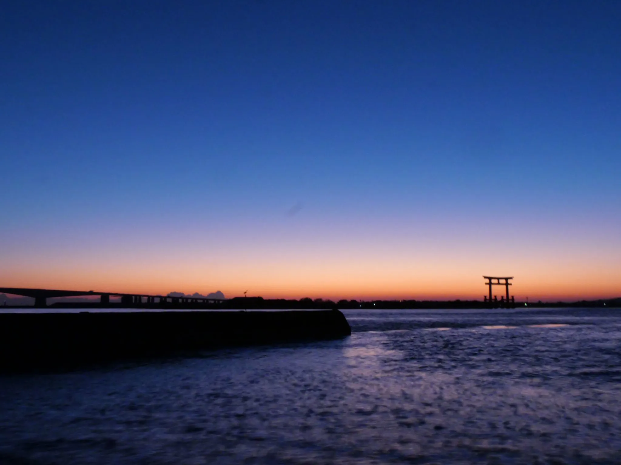 弁天鳥居⛩️と浜名大橋での夕陽 No.0001
